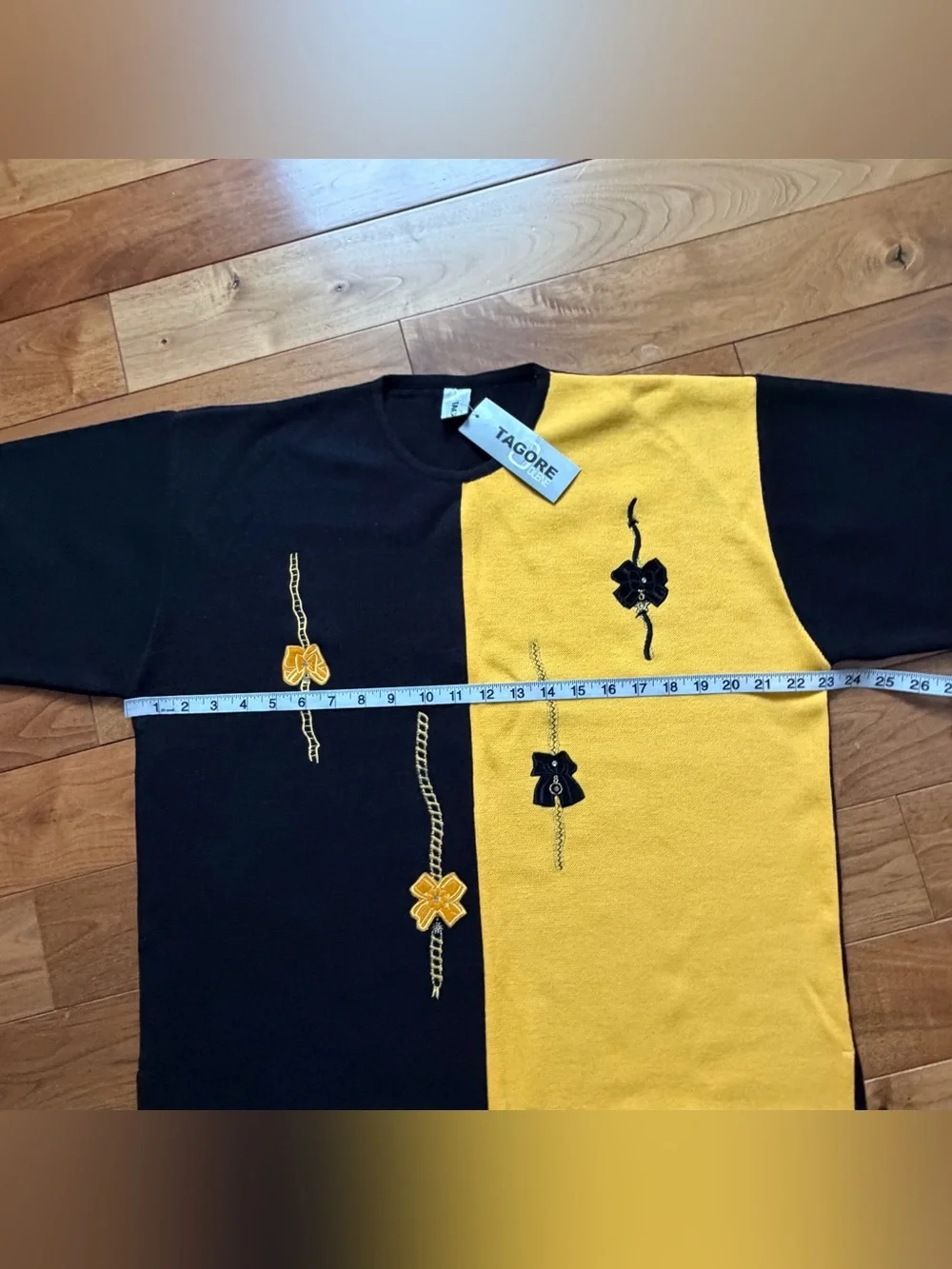 Vintage Tagore Olene Colorblock Sweater Black Yellow Embroidery Appliqué NWT 1X